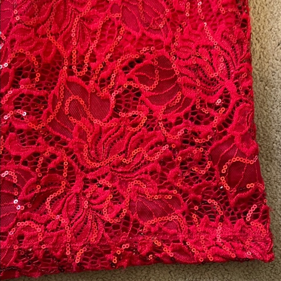 ***NWT*** BISOU BISOU RED SEQUIN OFF THE SHOULDER SHEATH DRESS - Picture 2 of 15